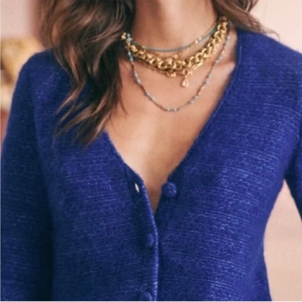 SEZANE Lilou Scalloped Mohair Jumper Cardigan Sweater in Royal Blue | Fits M | - Picture 2 of 8
